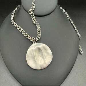 Large Textured Medal Pendant Necklace